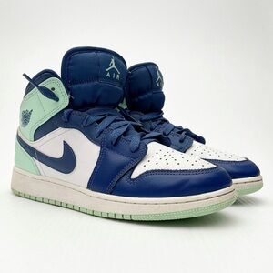Nike Air Jordan 1 Mid Mystic Navy Mint Foam Sneakers Shoes Youth